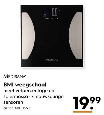 Aanbiedingen Bmi weegschaal - Medisana - Geldig van 10/10/2016 tot 19/10/2016 bij Blokker