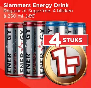 Aanbiedingen Slammers energy drink regular of sugarfree - Slammers - Geldig van 16/10/2016 tot 22/10/2016 bij Vomar