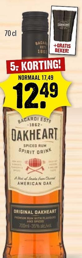 Aanbiedingen Bacardi estd oakheart - Bacardi - Geldig van 16/10/2016 tot 22/10/2016 bij Dirk III