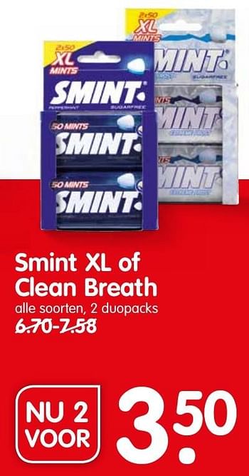 Aanbiedingen Smint xl of clean breath - Smint - Geldig van 16/10/2016 tot 22/10/2016 bij Em-té