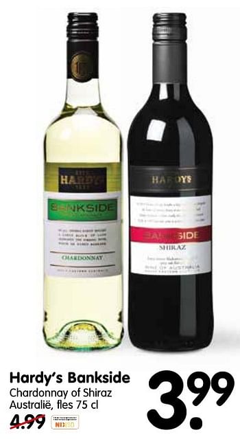 Aanbiedingen Hardy`s bankside chardonnay of shiraz - Rode wijnen - Geldig van 16/10/2016 tot 22/10/2016 bij Em-té