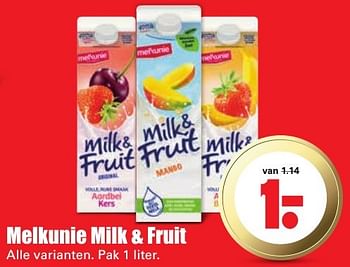 Aanbiedingen Melkunie milk + fruit - Melkunie - Geldig van 16/10/2016 tot 22/10/2016 bij Lekker Doen