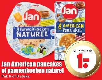 Aanbiedingen Jan american pancakes of pannenkoeken naturel - Jan - Geldig van 16/10/2016 tot 22/10/2016 bij Lekker Doen