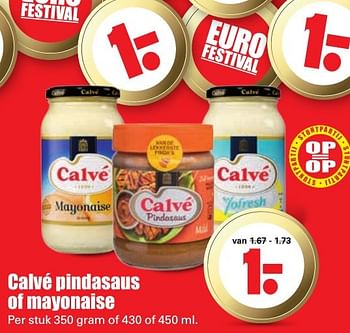 Aanbiedingen Calvé pindasaus of mayonaise - Calve - Geldig van 16/10/2016 tot 22/10/2016 bij Lekker Doen