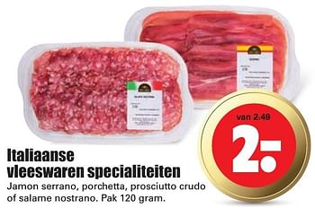 Aanbiedingen Italiaanse vleeswaren specialiteiten - Huismerk - Dirk - Geldig van 16/10/2016 tot 22/10/2016 bij Lekker Doen