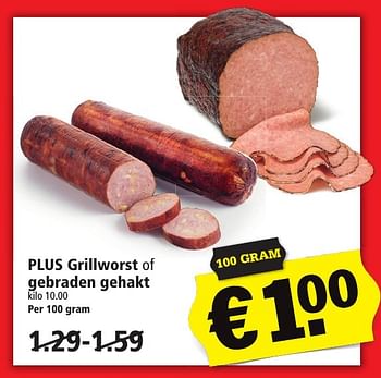 Aanbiedingen Plus grillworst of gebraden gehakt - Huismerk - Plus - Geldig van 16/10/2016 tot 22/10/2016 bij Plus