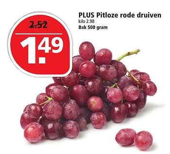 Aanbiedingen Plus pitloze rode druiven - Huismerk - Plus - Geldig van 16/10/2016 tot 22/10/2016 bij Plus