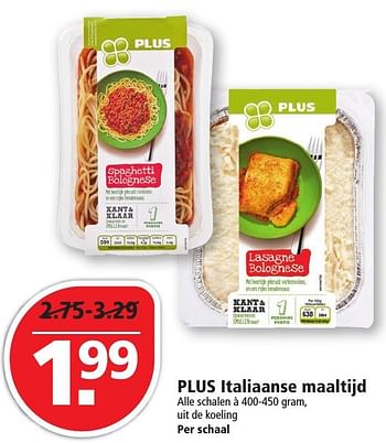 Aanbiedingen Plus italiaanse maaltijd - Huismerk - Plus - Geldig van 16/10/2016 tot 22/10/2016 bij Plus