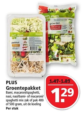 Aanbiedingen Plus groentepakket - Huismerk - Plus - Geldig van 16/10/2016 tot 22/10/2016 bij Plus