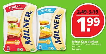 Aanbiedingen Milner kaas plakken - Milner - Geldig van 16/10/2016 tot 22/10/2016 bij Plus