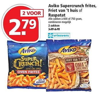 Aanbiedingen Aviko supercrunch frites, friet van `t huis of raspatat - Aviko - Geldig van 16/10/2016 tot 22/10/2016 bij Plus