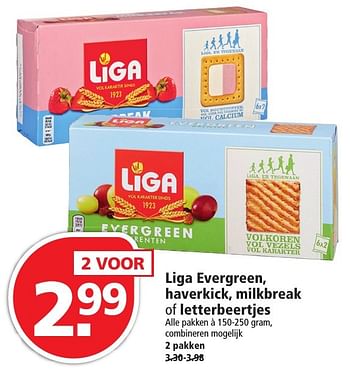 Aanbiedingen Liga evergreen, haverkick, milkbreak of letterbeertjes - Liga - Geldig van 16/10/2016 tot 22/10/2016 bij Plus