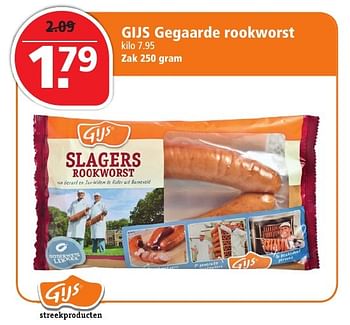 Aanbiedingen Gijs gegaarde rookworst - Gijs - Geldig van 16/10/2016 tot 22/10/2016 bij Plus