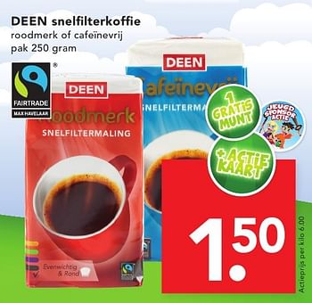 Aanbiedingen Deen snelfilterkoffie roodmerk of cafeïnevrij - Huismerk deen supermarkt - Geldig van 16/10/2016 tot 22/10/2016 bij Deen Supermarkten