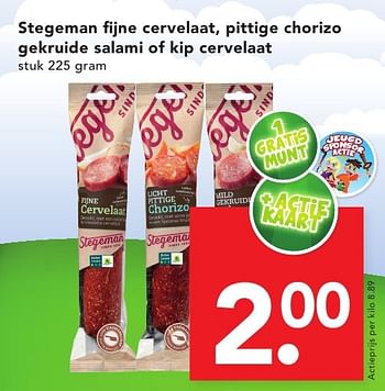 Aanbiedingen Stegeman fijne cervelaat, pittige chorizo gekruide salami of kip cervelaat - Stegeman - Geldig van 16/10/2016 tot 22/10/2016 bij Deen Supermarkten