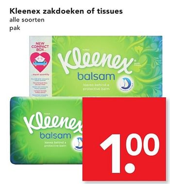 Aanbiedingen Kleenex zakdoeken of tissues - Kleenex - Geldig van 16/10/2016 tot 22/10/2016 bij Deen Supermarkten