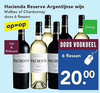 Aanbiedingen Hacienda reserve argentijnse wijn malbec of chardonnay - Rode wijnen - Geldig van 16/10/2016 tot 22/10/2016 bij Deen Supermarkten