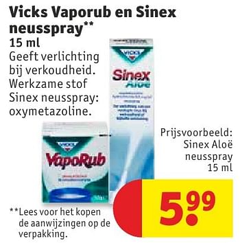 Aanbiedingen Vicks vaporub en sinex neusspray - Vicks - Geldig van 11/10/2016 tot 23/10/2016 bij Kruidvat