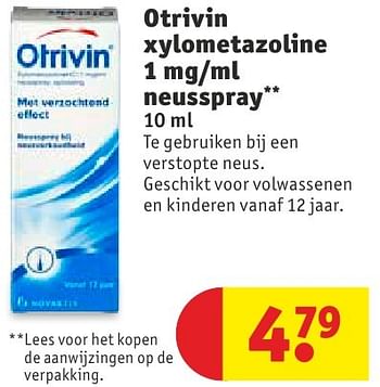 Aanbiedingen Otrivin xylometazoline 1 mg-ml neusspray - Otrivin - Geldig van 11/10/2016 tot 23/10/2016 bij Kruidvat