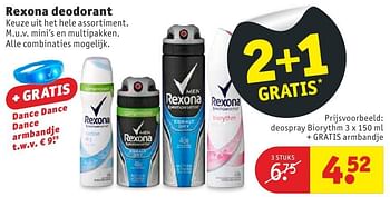 Aanbiedingen Rexona deodorant deospray biorythm + gratis armbandje - Rexona - Geldig van 11/10/2016 tot 23/10/2016 bij Kruidvat