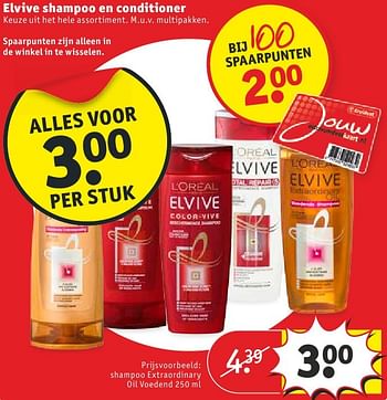 Aanbiedingen Elvive shampoo en conditioner - L'Oreal Paris - Geldig van 11/10/2016 tot 23/10/2016 bij Kruidvat