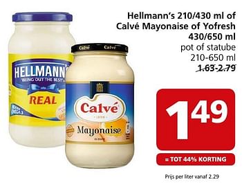 Aanbiedingen Hellmann`s  of calvé mayonaise of yofresh - Huismerk - Jan Linders - Geldig van 17/10/2016 tot 23/10/2016 bij Jan Linders