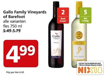 Aanbiedingen Gallo family vineyards of barefoot - Rode wijnen - Geldig van 17/10/2016 tot 23/10/2016 bij Jan Linders