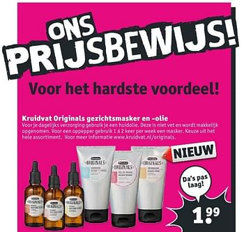 Aanbiedingen Kruidvat originals gezichtsmasker en -olie - Huismerk - Kruidvat - Geldig van 11/10/2016 tot 23/10/2016 bij Kruidvat
