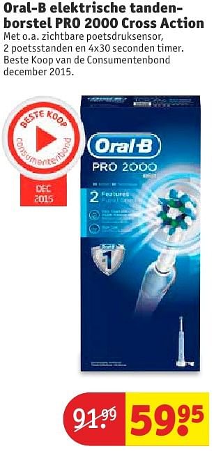 Aanbiedingen Oral-b elektrische tandenborstel pro 2000 cross action - Oral-B - Geldig van 11/10/2016 tot 23/10/2016 bij Kruidvat