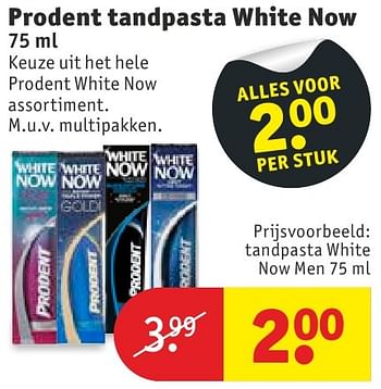 Aanbiedingen Prodent tandpasta white now - Prodent - Geldig van 11/10/2016 tot 23/10/2016 bij Kruidvat