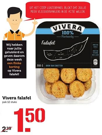 Aanbiedingen Vivera falafel - Vivera - Geldig van 17/10/2016 tot 23/10/2016 bij Coop