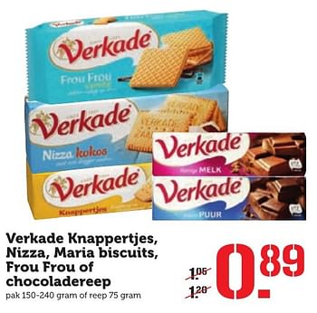 Aanbiedingen Verkade knappertjes, nizza, maria biscuits, frou frou of chocoladereep - Verkade - Geldig van 17/10/2016 tot 23/10/2016 bij Coop