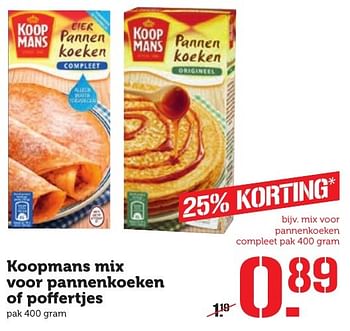 Aanbiedingen Koopmans mix voor pannenkoeken of po£ertjes - Koopmans - Geldig van 17/10/2016 tot 23/10/2016 bij Coop