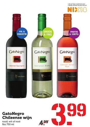 Aanbiedingen Gatonegro chileense wijn - Rode wijnen - Geldig van 17/10/2016 tot 23/10/2016 bij Coop