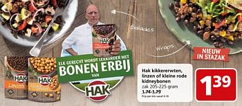 Aanbiedingen Hak kikkererwten, linzen of kleine rode kidneybonen - Hak - Geldig van 17/10/2016 tot 23/10/2016 bij Jan Linders