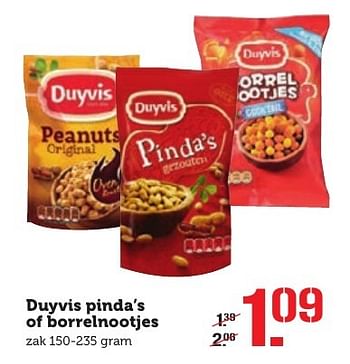 Aanbiedingen Duyvis pinda`s of borrelnootjes - Duyvis - Geldig van 17/10/2016 tot 23/10/2016 bij Coop