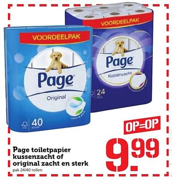 Aanbiedingen Page toiletpapier kussenzacht of original zacht en sterk - Page - Geldig van 17/10/2016 tot 23/10/2016 bij Coop