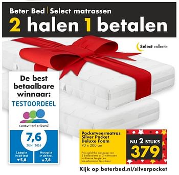 Aanbiedingen Pocketveermatras silver pocket deluxe foam - Huismerk - Beter Bed - Geldig van 17/10/2016 tot 30/10/2016 bij Beter Bed