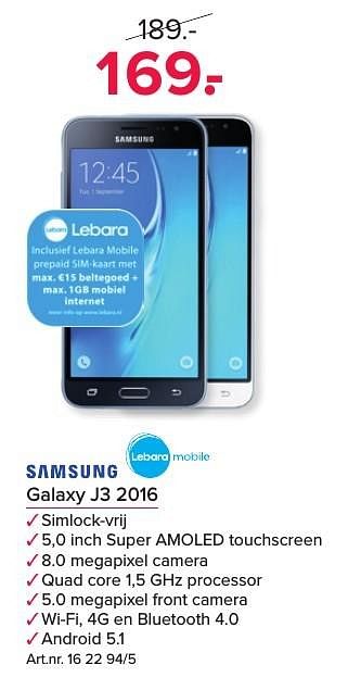 Aanbiedingen Samsung galaxy j3 2016 - Samsung - Geldig van 17/10/2016 tot 30/10/2016 bij Kijkshop