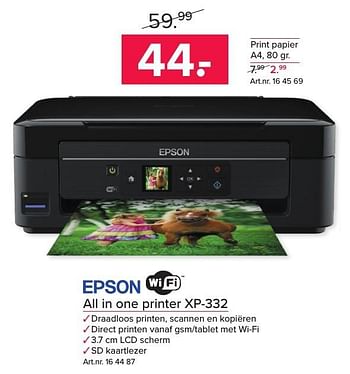 Aanbiedingen Epson all in one printer xp-332 - Epson - Geldig van 17/10/2016 tot 30/10/2016 bij Kijkshop