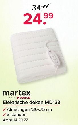 Aanbiedingen Martex elektrische deken md133 - Martex - Geldig van 17/10/2016 tot 30/10/2016 bij Kijkshop