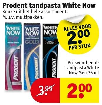 Aanbiedingen Prodent tandpasta white now men - Prodent - Geldig van 18/10/2016 tot 23/10/2016 bij Kruidvat