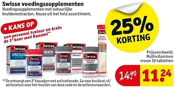 Aanbiedingen Swisse multivitaminen vrouw 30 tabletten - Swisse  - Geldig van 18/10/2016 tot 23/10/2016 bij Kruidvat