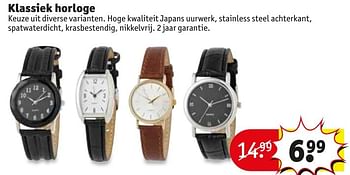 Aanbiedingen Klassiek horloge - Huismerk - Kruidvat - Geldig van 18/10/2016 tot 23/10/2016 bij Kruidvat