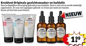 Aanbiedingen Kruidvat originals gezichtsmasker en huidolie - Huismerk - Kruidvat - Geldig van 18/10/2016 tot 23/10/2016 bij Kruidvat