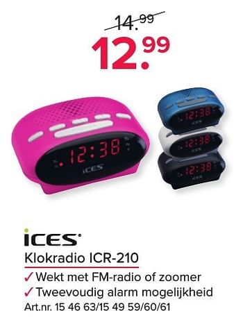 Aanbiedingen Ices klokradio icr-210 - Ices - Geldig van 17/10/2016 tot 30/10/2016 bij Kijkshop