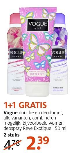 Aanbiedingen Women deospray reve exotique - Vogue - Geldig van 10/10/2016 tot 23/10/2016 bij Etos