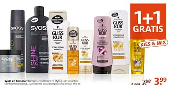 Aanbiedingen Gliss shampoo total repair - Syoss - Geldig van 10/10/2016 tot 23/10/2016 bij Etos