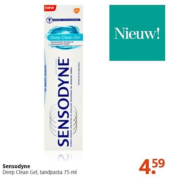 Aanbiedingen Sensodyne deep clean gel, tandpasta - Sensodyne - Geldig van 10/10/2016 tot 23/10/2016 bij Etos
