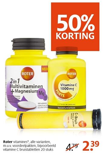 Aanbiedingen Vitamine c bruistabletten - Roter - Geldig van 10/10/2016 tot 23/10/2016 bij Etos